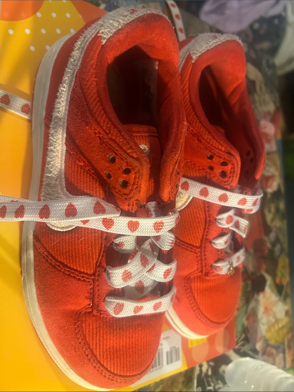 Barbour Red Canvas Kids Sneakers with Heart-Print Laces